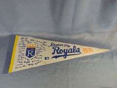 Bruce Chen Autographed Baseball, 1979 Kansas City Royals Stamped Signature Pennant, And Stamped Autograph Baseball