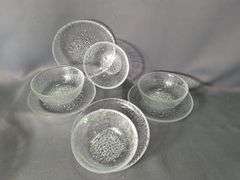 Iittala Finland "Ultima Thule" Textured Glass Place Setting Including Dinner Plates, Salad Plates, Dessert Plates And Bowls, Total Qty 16