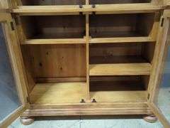 Pine Wooden Display Cabinet With Glass Doors And Shelves