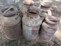 Metal Milk Cans, Various Sizes and Barrel Basket, THURSDAY Pick Up