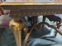 Wood Dining Table With 6 Chairs, Upholstered Seats