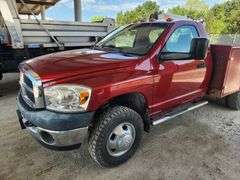2007 Dodge Ram 3500 Pick-up Truck, 6.7L Cummins Turbo Diesel Engine, Odometer Reads 59,960, VIN# 3D6WH46A17G778060, With Auto Crane 3203 PRX, Storage, Engine Light On, Transmission Hard Shift, Kansas Title, See Details For Video