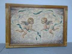 Framed Canvas Tapestry with Cherub Design