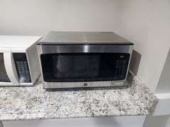 Keurig 2.0 Coffe Maker, Sunbeam Model SM0701A7E Microwave, And GE Model JES1145SH1SS Microwave, All Power On
