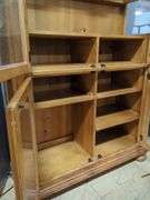 Pine Wooden Display Cabinet With Glass Doors And Shelves