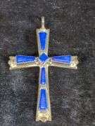 E. Kaskalla Sterling Silver Cross Pendant With Natural Blue Stone