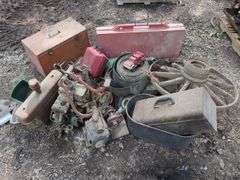 Wooden Wagon Wheel, Tools, Engine Parts and More, Contents Of Pallet, THURSDAY Pick Up
