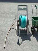 Ames Reel Easy Hose Reel Cart With Hose And Scotts Speedy Green 2000 Spreader