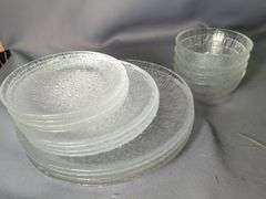 Iittala Finland "Ultima Thule" Textured Glass Place Setting Including Dinner Plates, Salad Plates, Dessert Plates And Bowls, Total Qty 16