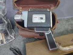 Camera Equipment Including VHS Movie Camera, Super 8, Minolta, Velbon Tripod, And Lighting