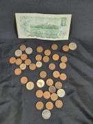 1973 Bank Of Canada 1 Dollar Bank Not And Assorted Canadian Coins