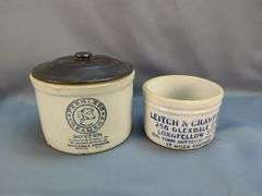 Peerless Creamery Butter Crock with Lid and Leitch & Crawford Butter Crock