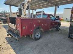 2007 Dodge Ram 3500 Pick-up Truck, 6.7L Cummins Turbo Diesel Engine, Odometer Reads 59,960, VIN# 3D6WH46A17G778060, With Auto Crane 3203 PRX, Storage, Engine Light On, Transmission Hard Shift, Kansas Title, See Details For Video