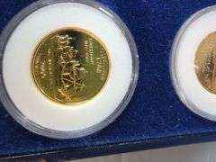 The Morgan Mint Statehood Quarter Dollars 24 Kt Gold Plated Edition Coins From 1999-2000, Vatican Coin Set, And $5 Bermuda Note