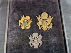 US Military Cap Badges, Qty 2, And American Legion Cap Badge