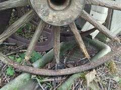 Farm Wagon Wheel With Wooden Spokes, Approx 32"