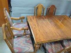 Wood Dining Table With 6 Chairs, Upholstered Seats