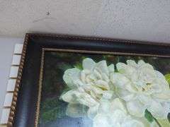 Framed White Flower Oil Painting on Canvas