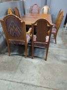 Wood Dining Table With 6 Chairs, Upholstered Seats