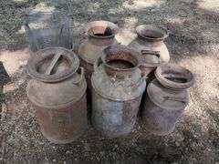 Metal Milk Cans, Various Sizes and Barrel Basket, THURSDAY Pick Up