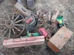 Wooden Wagon Wheel, Tools, Engine Parts and More, Contents Of Pallet, THURSDAY Pick Up