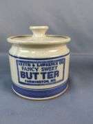 Three Advertising Crock Containers: Butter and Cheese
