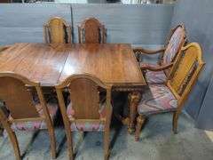Wood Dining Table With 6 Chairs, Upholstered Seats