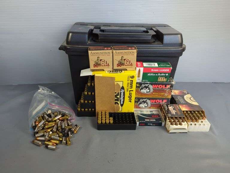 9mm Luger Ammo, Brands Include Remington, Sellier & Bellot, Hornady, CCI, And More, Approx 549 Rds, In Plano Ammo Can, 10" X 7" X 14", Local Pickup Only image