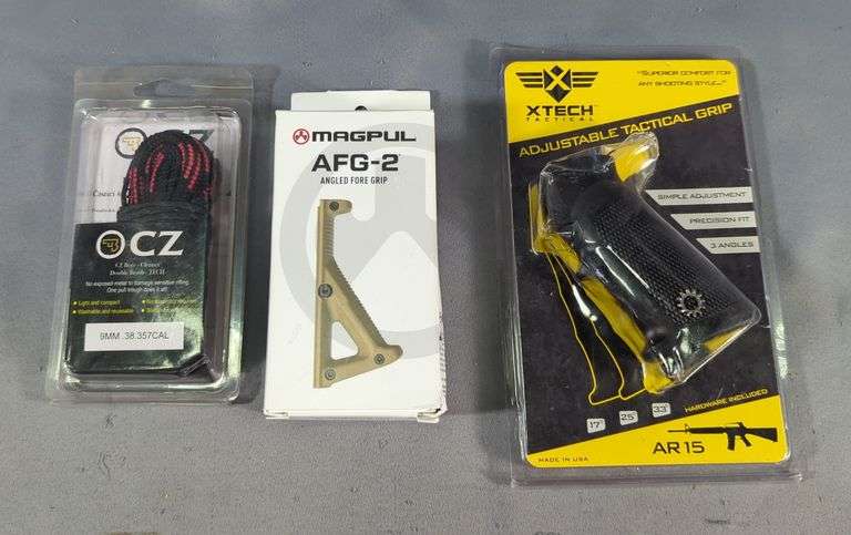 Magpul AFG-2 Angled Foregrip, XTech Adjustable Grip, And CZ 9mm Bore Cleaner Brush image
