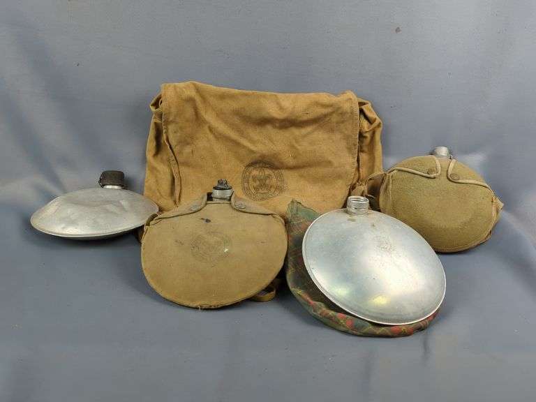 Vintage Boy Scouts Of America BSA Backpack And Canteens, Qty 3, And Girl Scout Canteen image