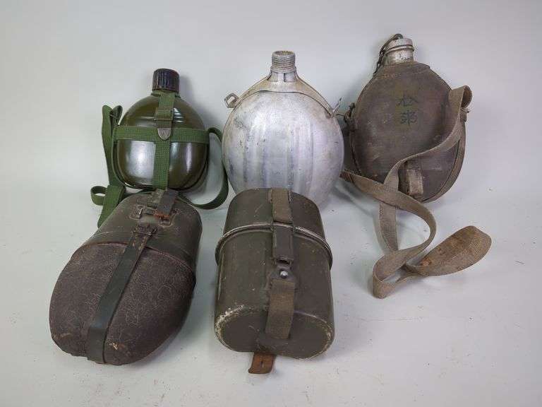 Foreign Military Canteens, Includes WW1 Japanese, Vietnam Era Chinese, East German, West German, And Italian image