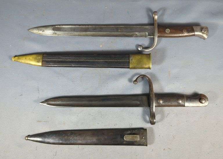 German Made Turkish 1890 Model Bayonet, And Belgium M1889 Mauser Infantry Short Bayonet, Both In Scabbards image