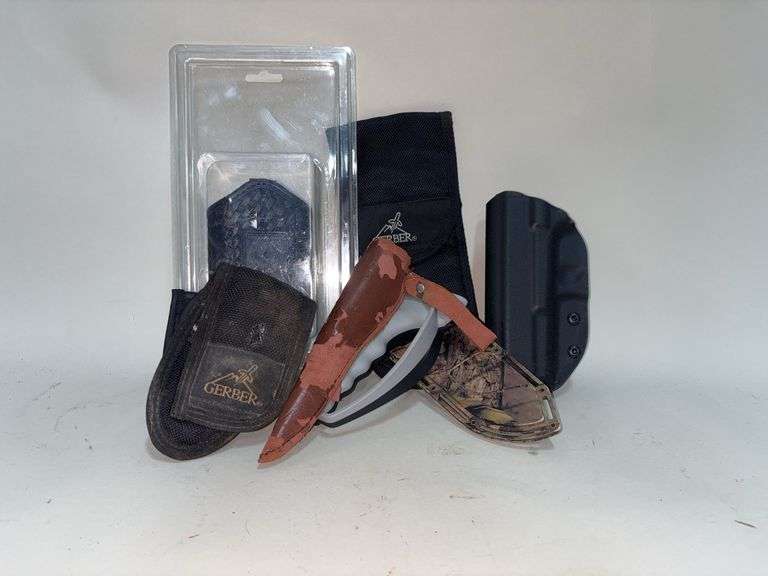 Holsters, Includes Blackhawk Adjustable Holster, Hard Plastic Pistol Holster, And Assorted Knife Sheaths And Utility Holsters, Total Qty 8 image