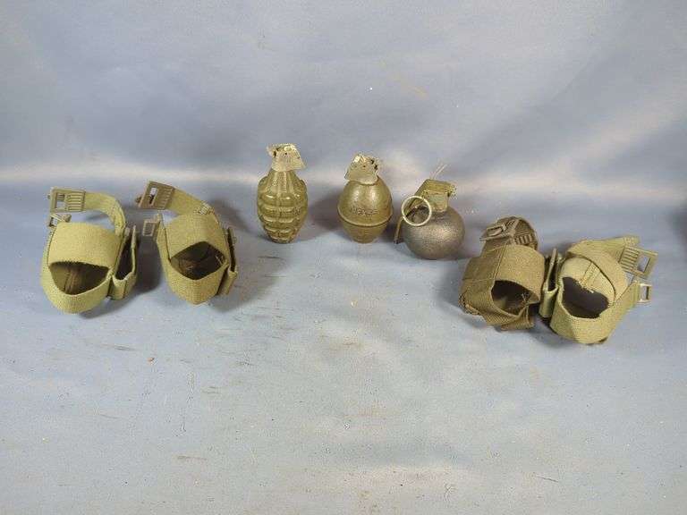 Deactivated U.S. Grenades, Qty 3, With Grenade Carriers, Qty 4, See Description For Details image