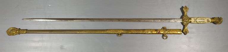 Pettibone Bros Masonic Knights Templar Sword, Marked Arthur Gidman, 29.25" Blade, In Scabbard image