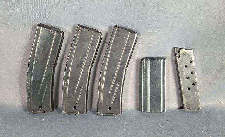 Metal Mags, Qty 5, Various Sizes, 3 Are Marked M2, 1 Marked IU, One Unmarked image