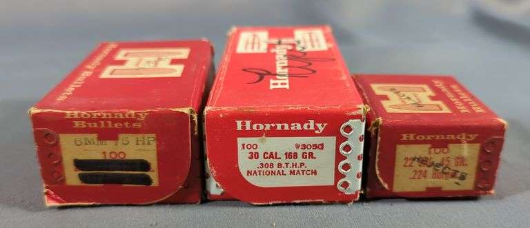 Hornady Bullets, Includes 6mm, Approx Qty 200, .30 Cal 168 Grain BTHP, Approx Qty 42, And .22 Cal 43 Grain, Approx Qty 19 image