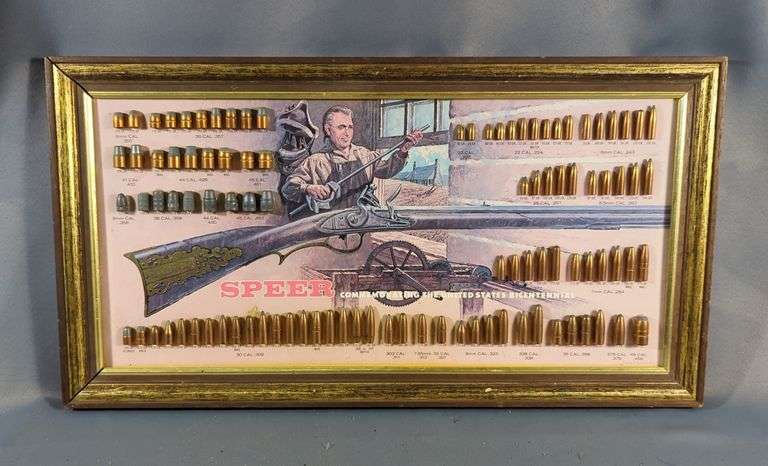 Speer 'Commemorating The United State Bicentennial' Bullet Display Advertisement Board, Framed, 11.5" X 21.5" image