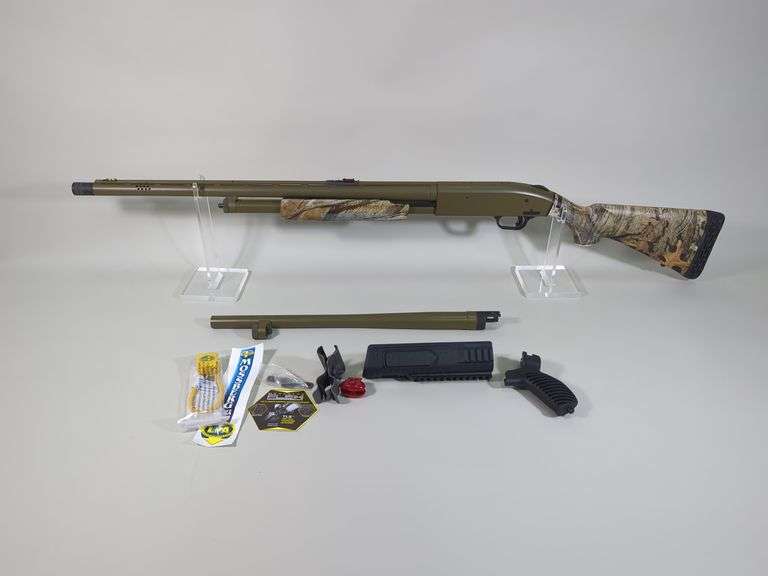 Mossberg 500 12 ga Pump Action Shotgun SN# U490420, 24" Bbl, With Extra 18.5" Bbl, For 2-3/4" And 3" Shells, Accu-Choke, Fiber Optic Sights, Extra Railed Forend, Pistol Grip image