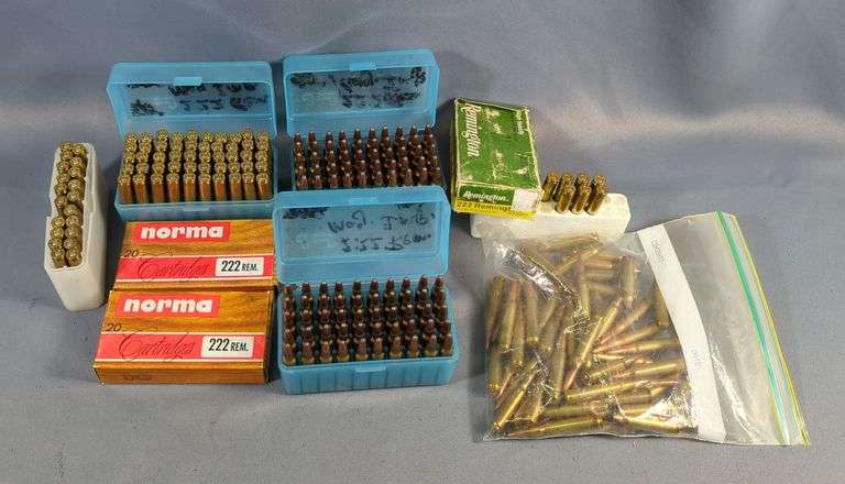 .222 Remington And .222 Rem Mag Ammo, Brands Include Remington, Norma, And More, Approx 250 Rds And 22 Empty Brass, Local Pickup Only image