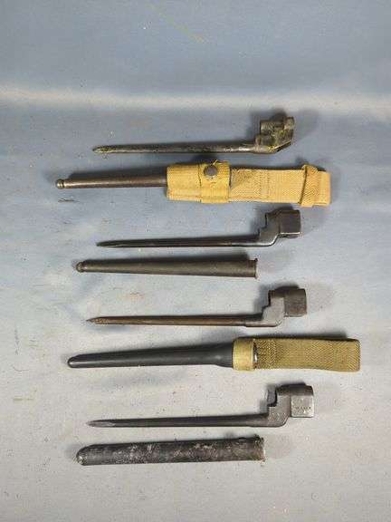 British Enfield No. 4 Spike Bayonets, Qty 4, All In Scabbards, 2 With Frogs image