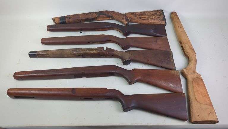 Wood Rifle Stocks, Qty 6, Various Styles And Lengths, With Custom Made Rifle Stock image