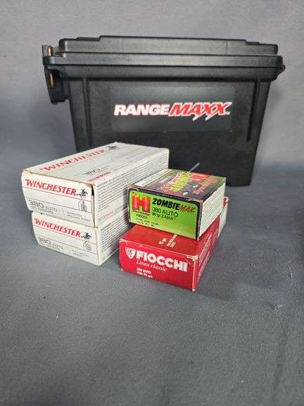 Hornady Zombie Max, Winchester, And Fiocchi .380 Auto Ammo, Approx 173 Rds, In Range Maxx Ammo Can, 11" X 7" X 4", Local Pickup Only image