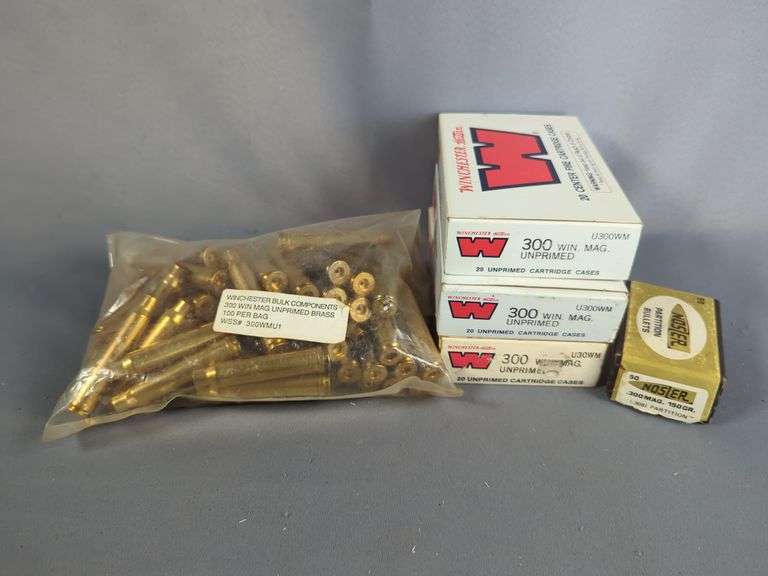 Winchester .300 Win Mag Empty Brass, Approx Qty 98 (71 Are New), And Nosler .300 Mag 150 Grain Bullets, Approx Qty 30 image