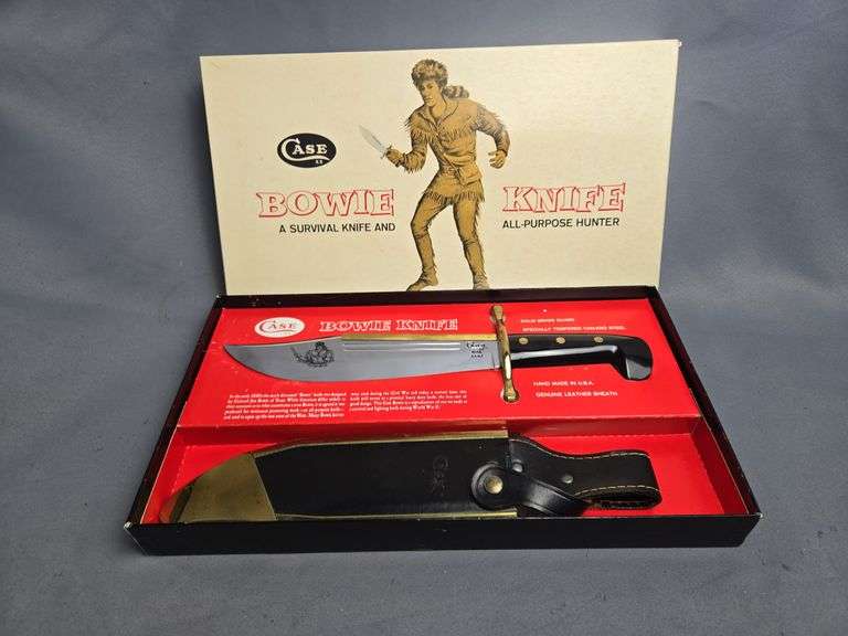 Case Bowie Knife, Reproduction Of 1838 Model, 9.25" Blade, Solid Brass Guard, With Leather Sheath, In Display Box image