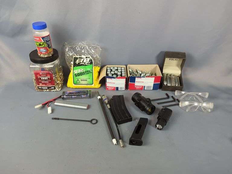 Airsoft Supplies, Includes Pellets, CO2 Cartridges, Assorted Magazines, Batteries And More image