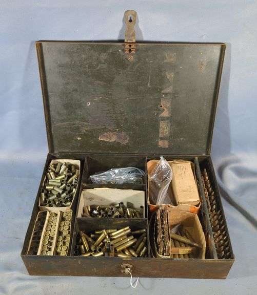 .30-06 Ammo, Approx 76 Rds, With .38 Spl Empty Brass, Approx 306, And .30-30 Win Empty Brass, Approx 153, Contents Of Lockable Metal Ammo Box, 4" x 18" x 12", Local Pickup Only image