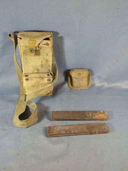 British Sten Gun Mag Pouch With 2 Mags, And 1944 British P37 Lined Clip Pouch image