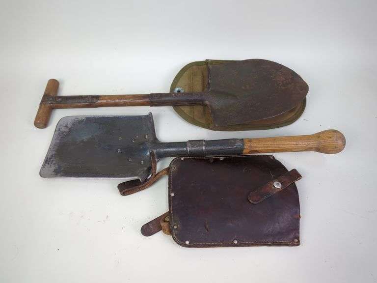 Trench Shovels, Qty 2, One With Leather Sheath And One With Canvas Sheath image