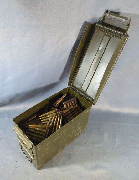 7.62 x 54R Ammo, Uncounted Qty, In Metal Ammo Can, 7" x 12" x 6.5", With Stripper Clips, Qty 11, Local Pickup Only image